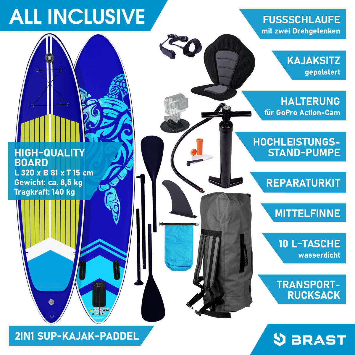 SUP Board aufblasbar TURTLE 320 dark blue