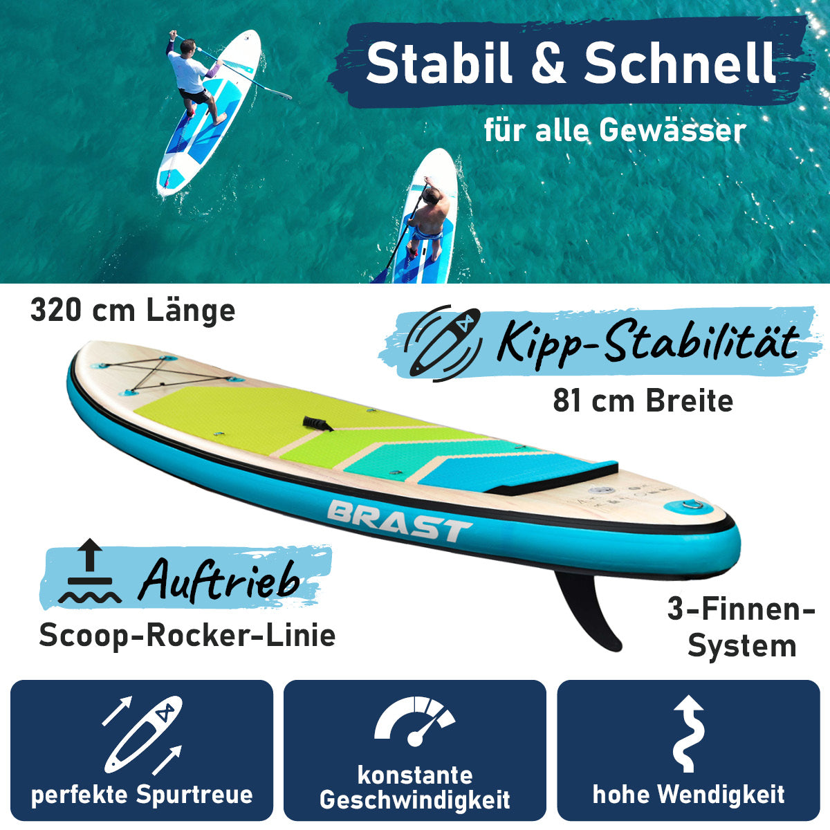 SUP Board aufblasbar TROPIC 320 petrol
