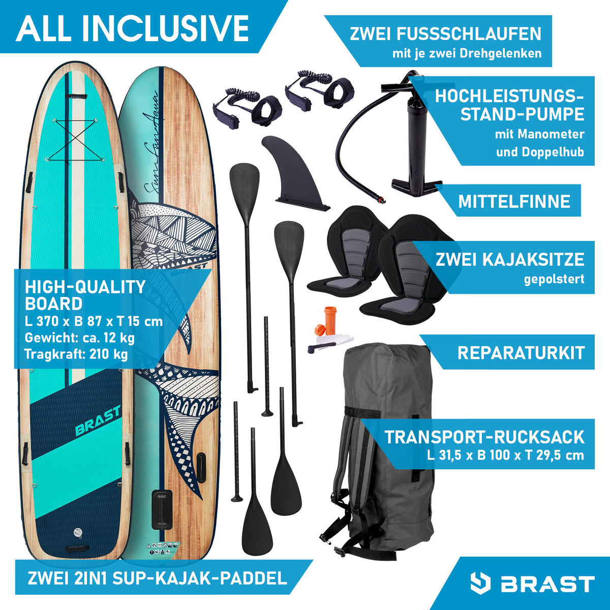 SUP Board aufblasbar FAMILY 370 Shark natural