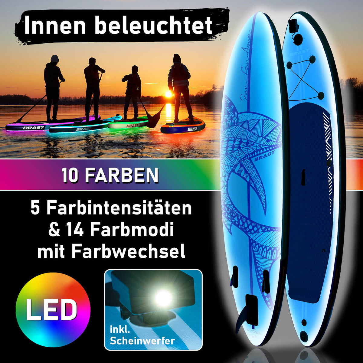 SUP Board aufblasbar LED 320 Shark blue