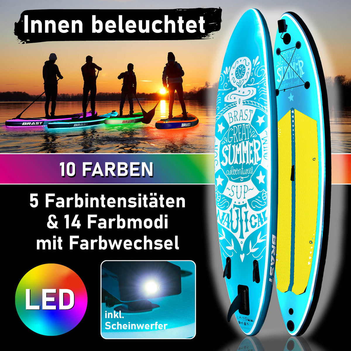 SUP Board aufblasbar LED 320 Summer petrol