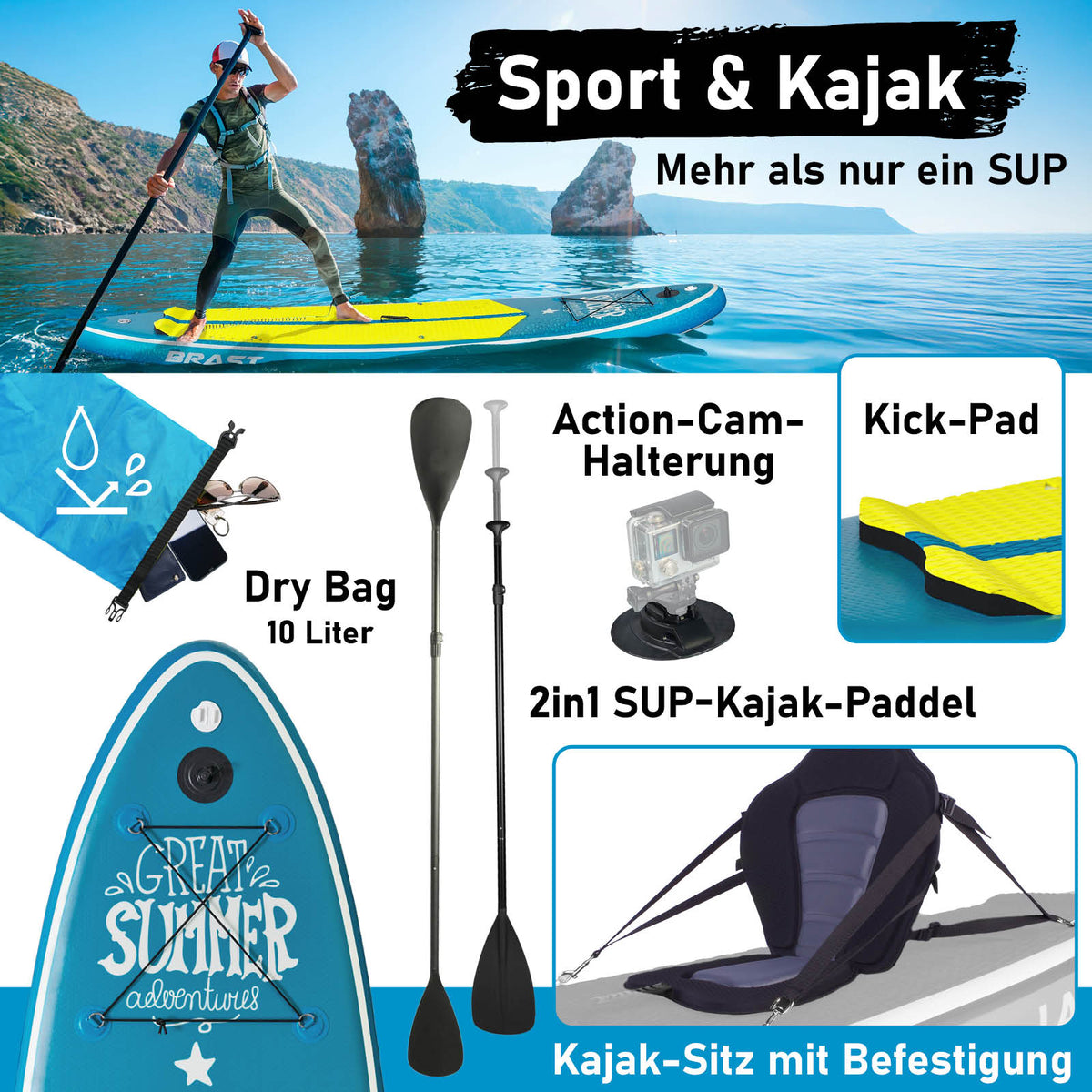 SUP Board aufblasbar LED 320 Summer petrol