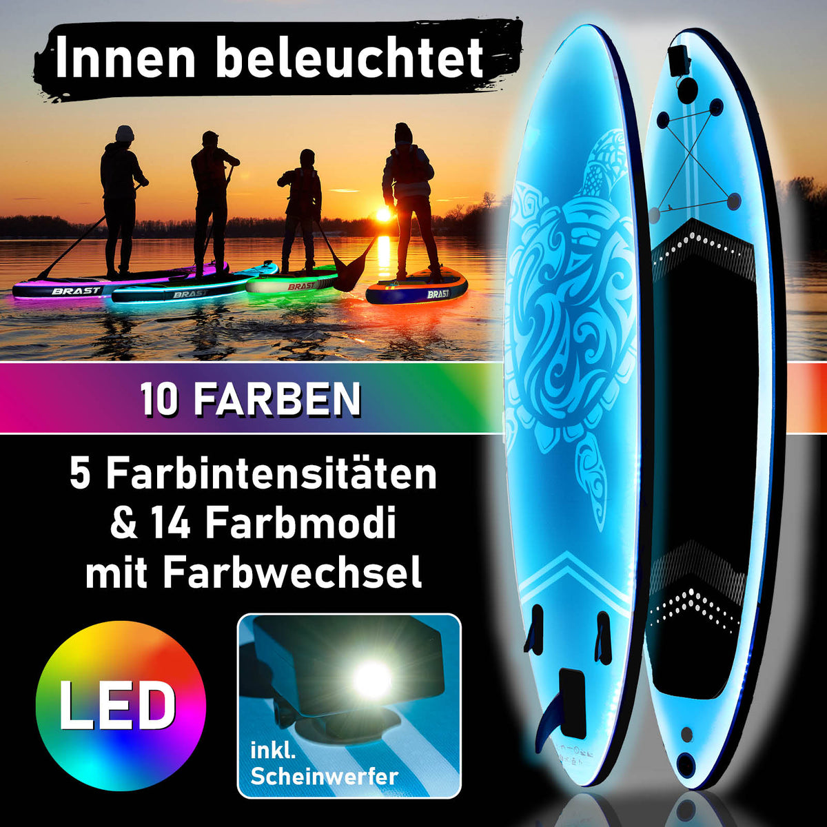 SUP Board aufblasbar LED 320 Turtle blue