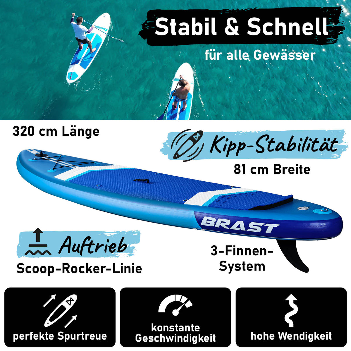SUP Board aufblasbar LED 320 Turtle blue