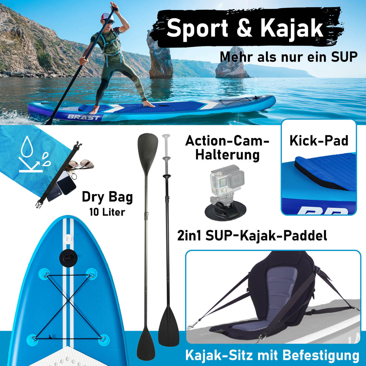 SUP Board aufblasbar LED 320 Turtle blue