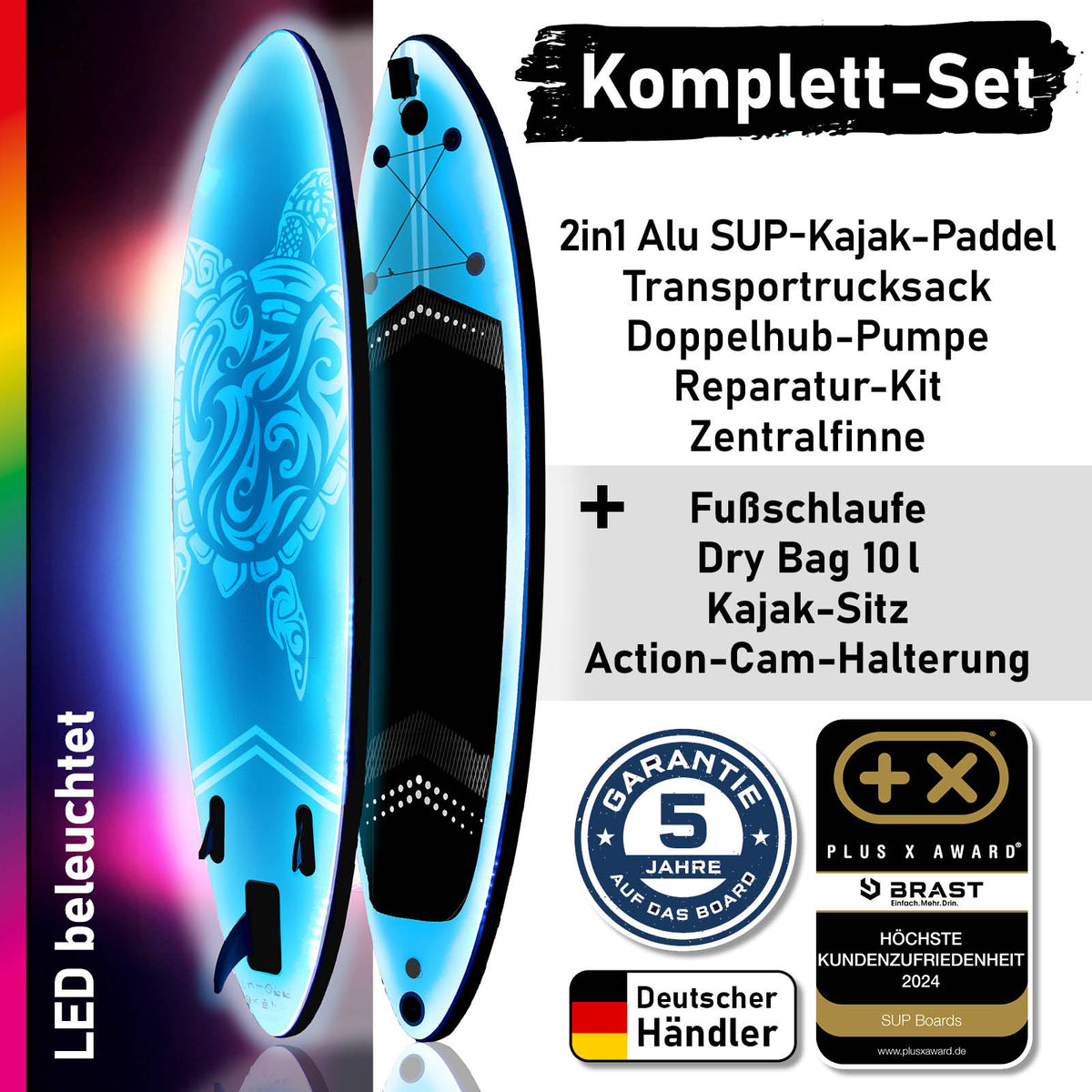 SUP Board aufblasbar LED 320 Turtle blue