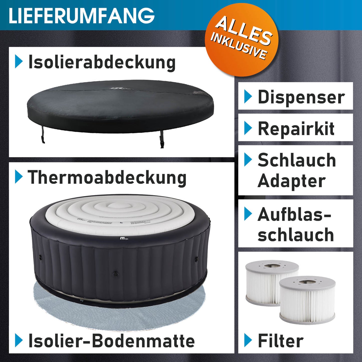 Aufblasbarer Whirlpool MSpa AURORA URBAN 6 Personen mit LED