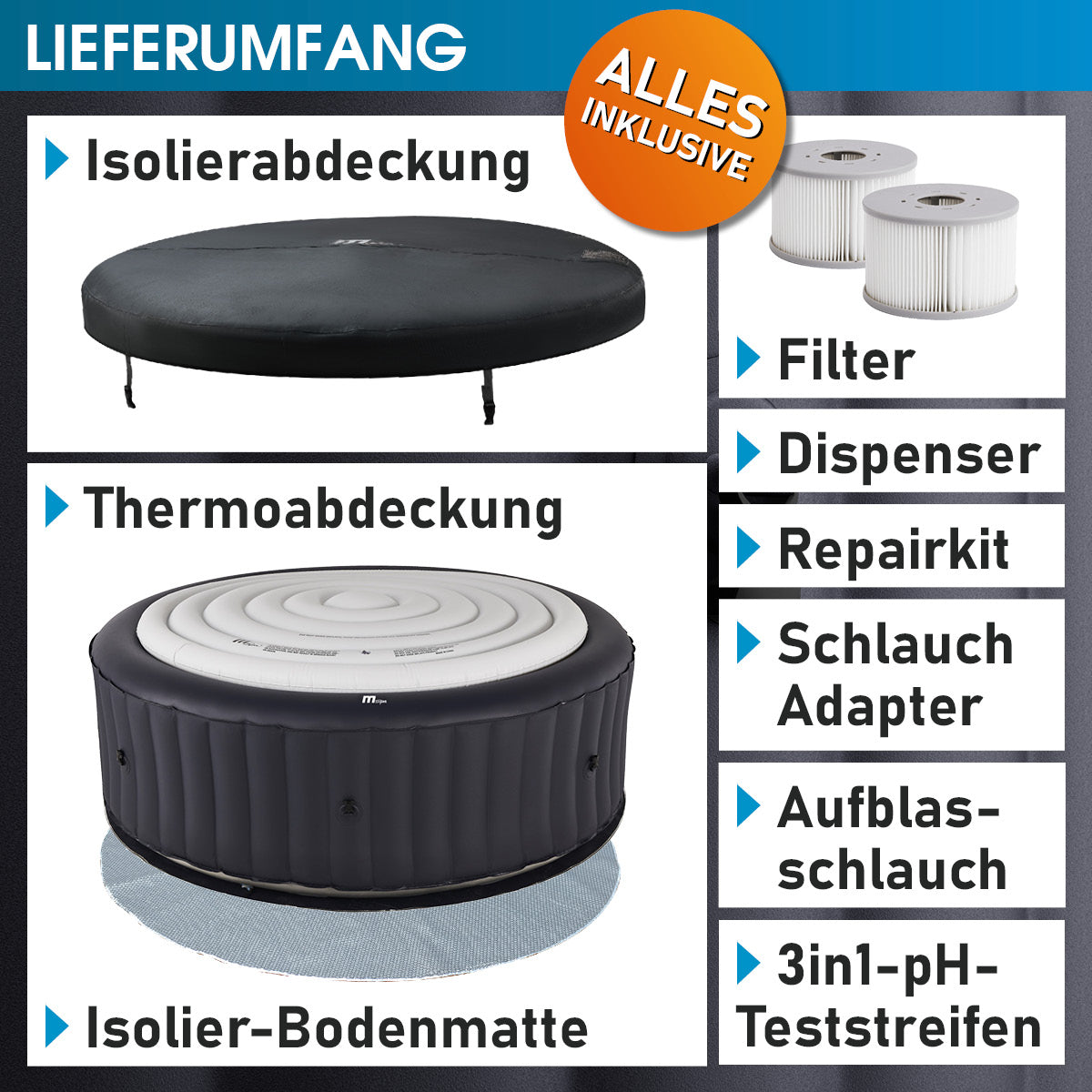 BRAST Aufblasbarer Whirlpool MSpa AURORA URBAN 6 Personen mit LED