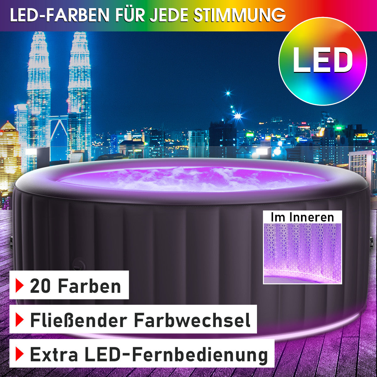 BRAST Aufblasbarer Whirlpool MSpa AURORA URBAN 6 Personen mit LED