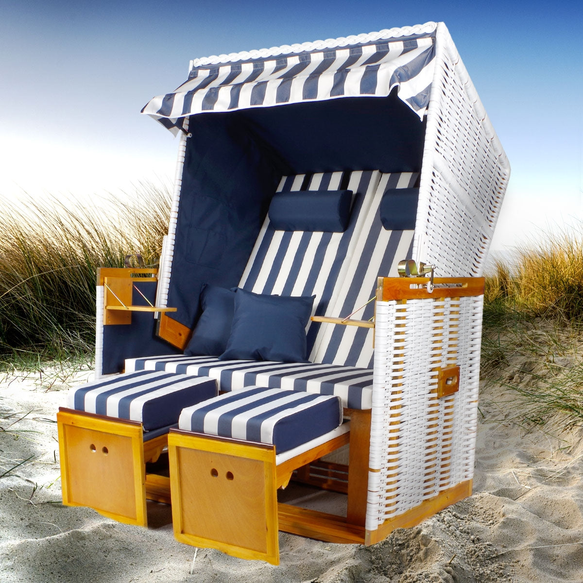 Strandkorb NORDERNEY blau/weiß gestreift