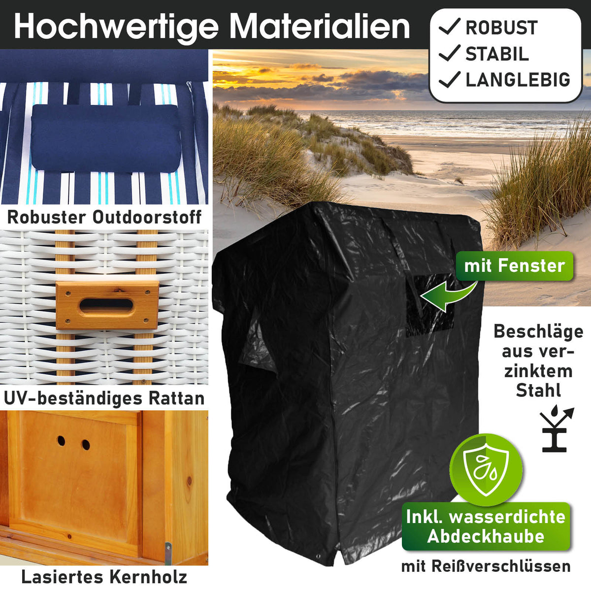 Strandkorb 3-Sitzer OSTSEE hellblau gestreift