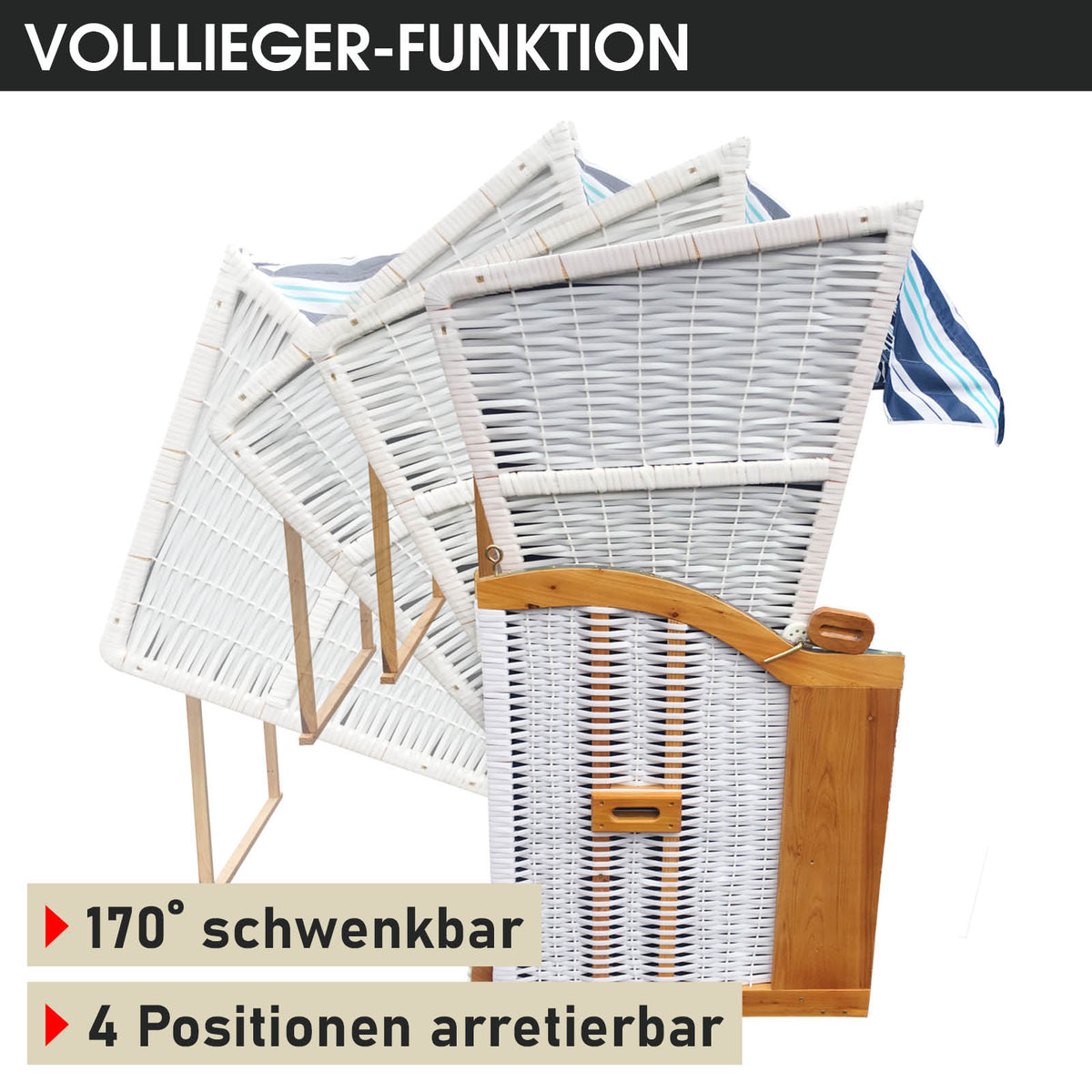 Strandkorb 3-Sitzer OSTSEE hellblau gestreift
