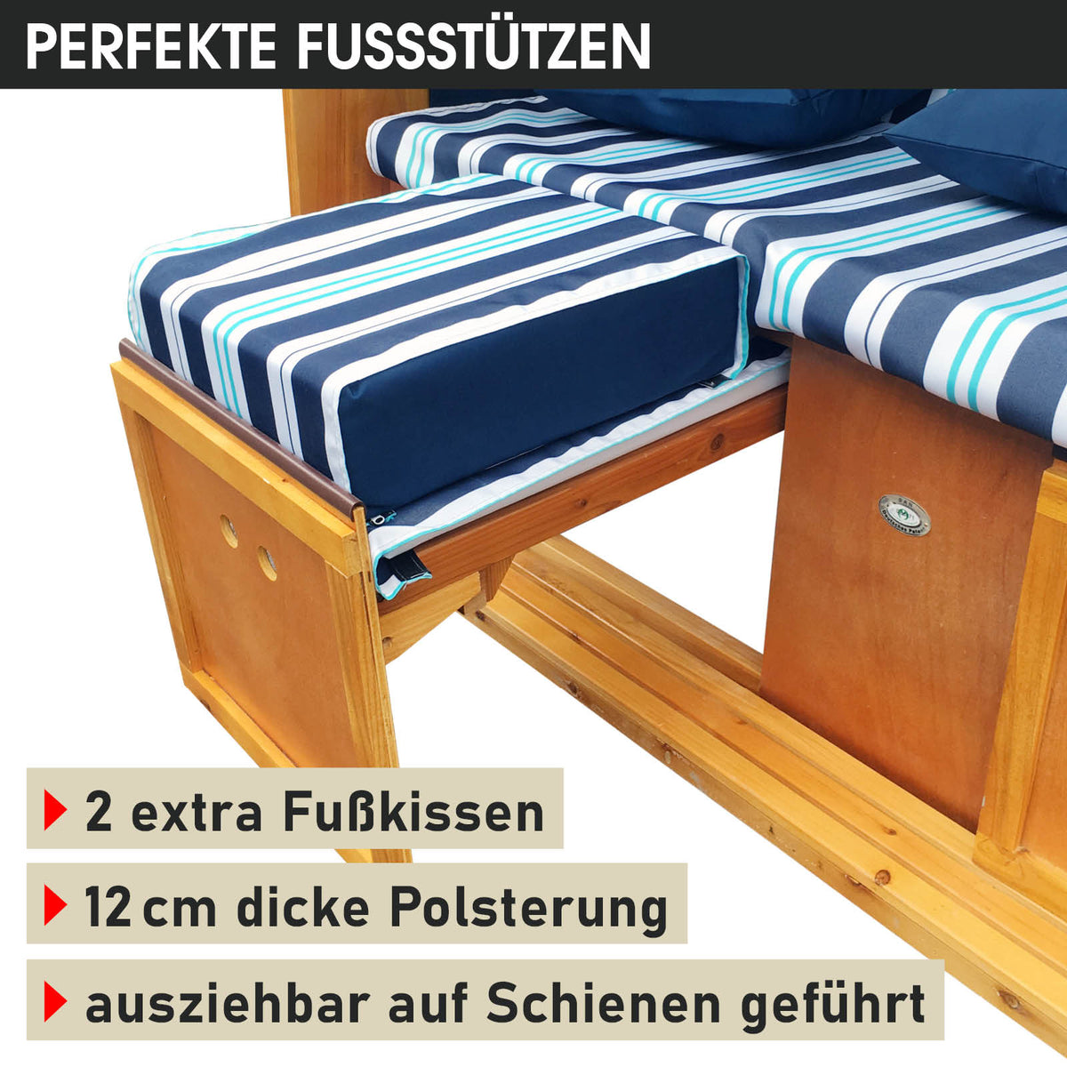 Strandkorb 3-Sitzer OSTSEE hellblau gestreift