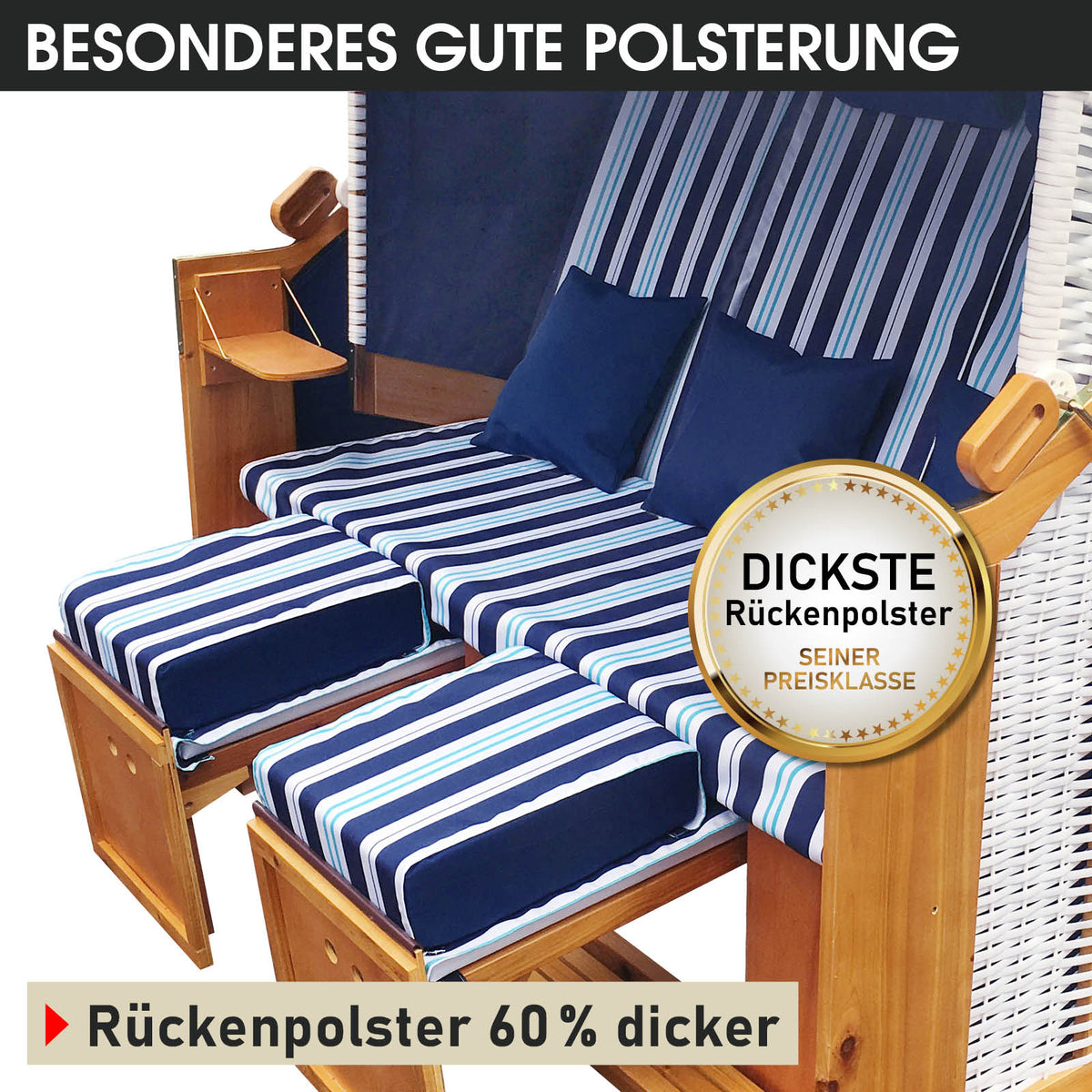 Strandkorb 3-Sitzer OSTSEE hellblau gestreift