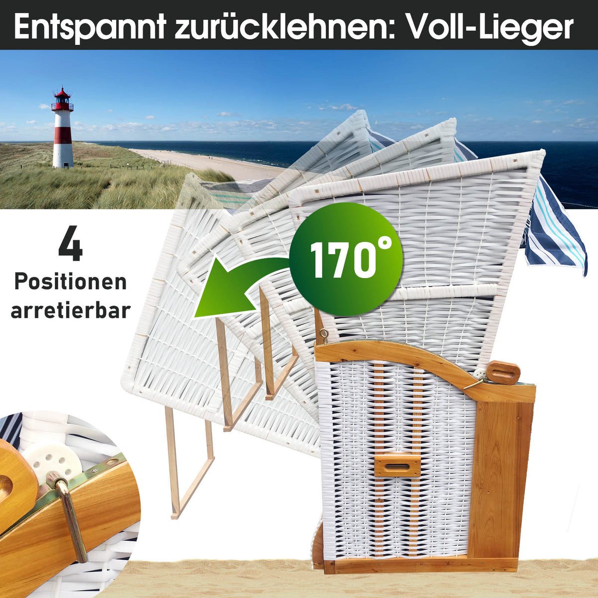 Strandkorb 3-Sitzer OSTSEE hellblau gestreift