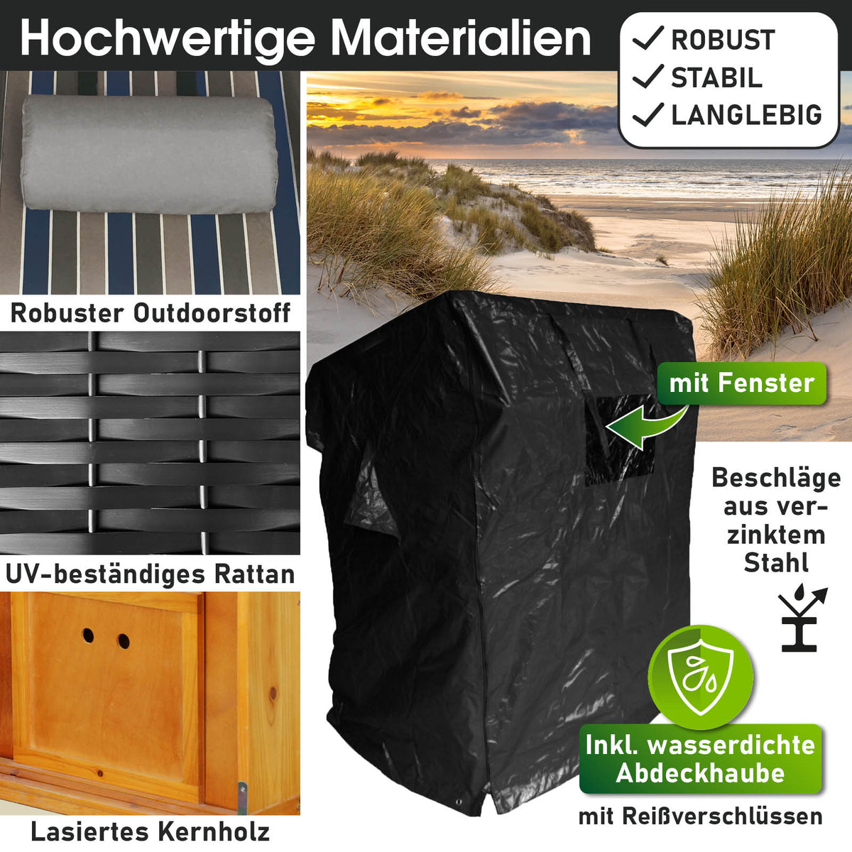 XXL Strandkorb 3-Sitzer USEDOM braun/blau gestreift
