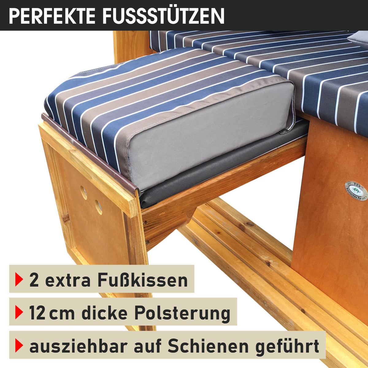 XXL Strandkorb 3-Sitzer USEDOM braun/blau gestreift