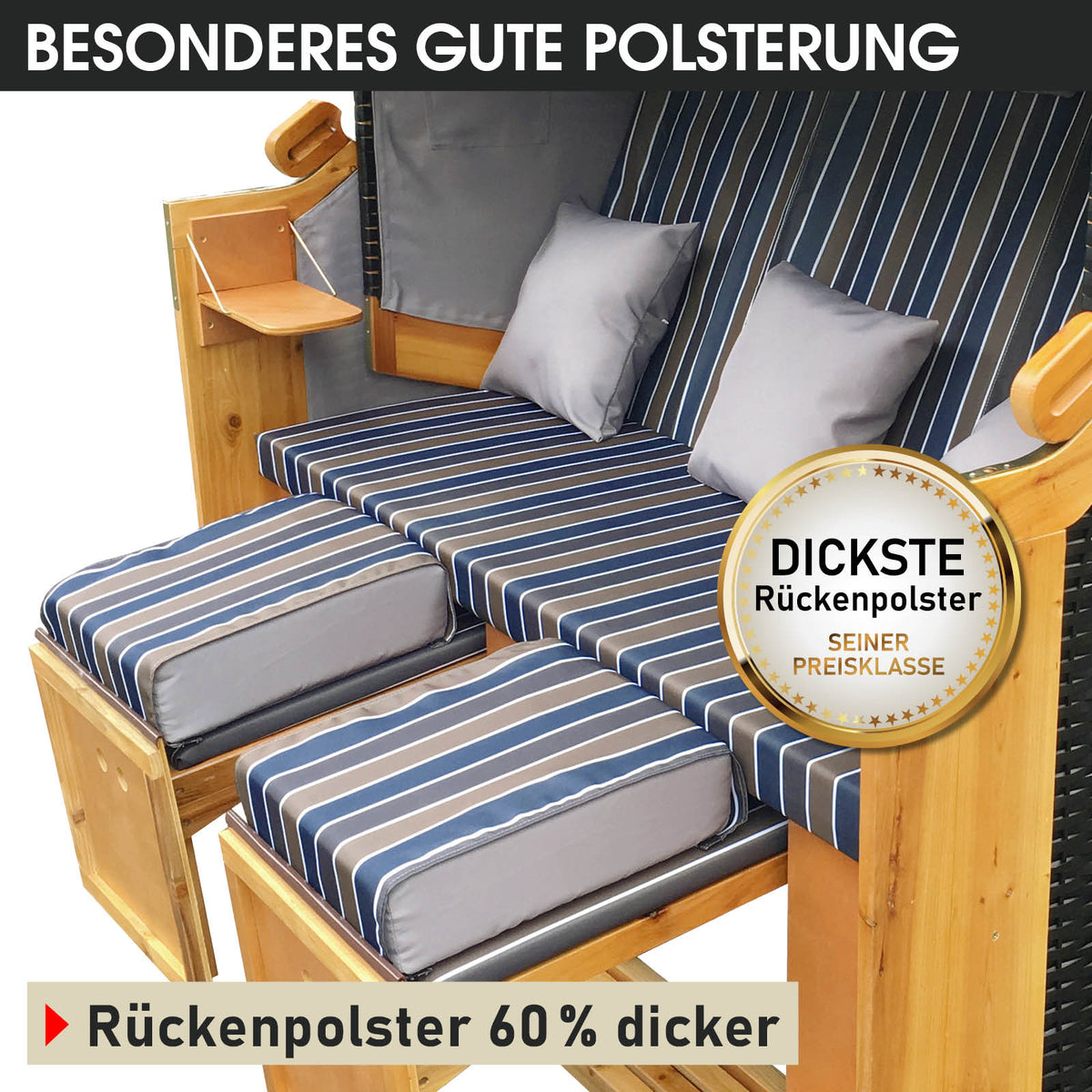XXL Strandkorb 3-Sitzer USEDOM braun/blau gestreift