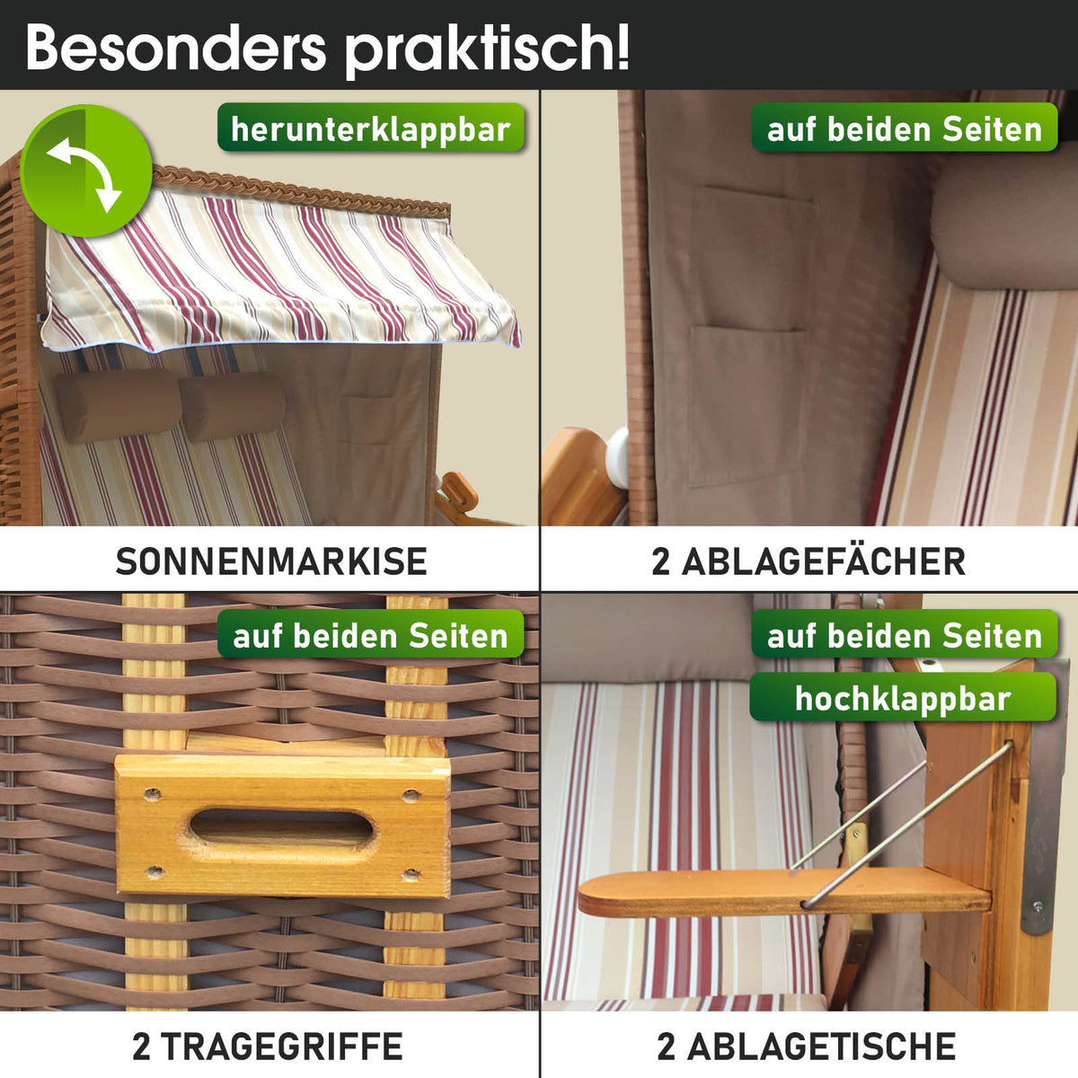 XXL Strandkorb 3-Sitzer USEDOM rot/beige gestreift