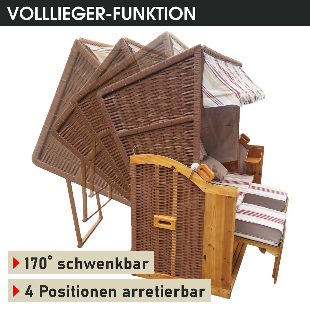 XXL Strandkorb 3-Sitzer USEDOM rot/beige gestreift