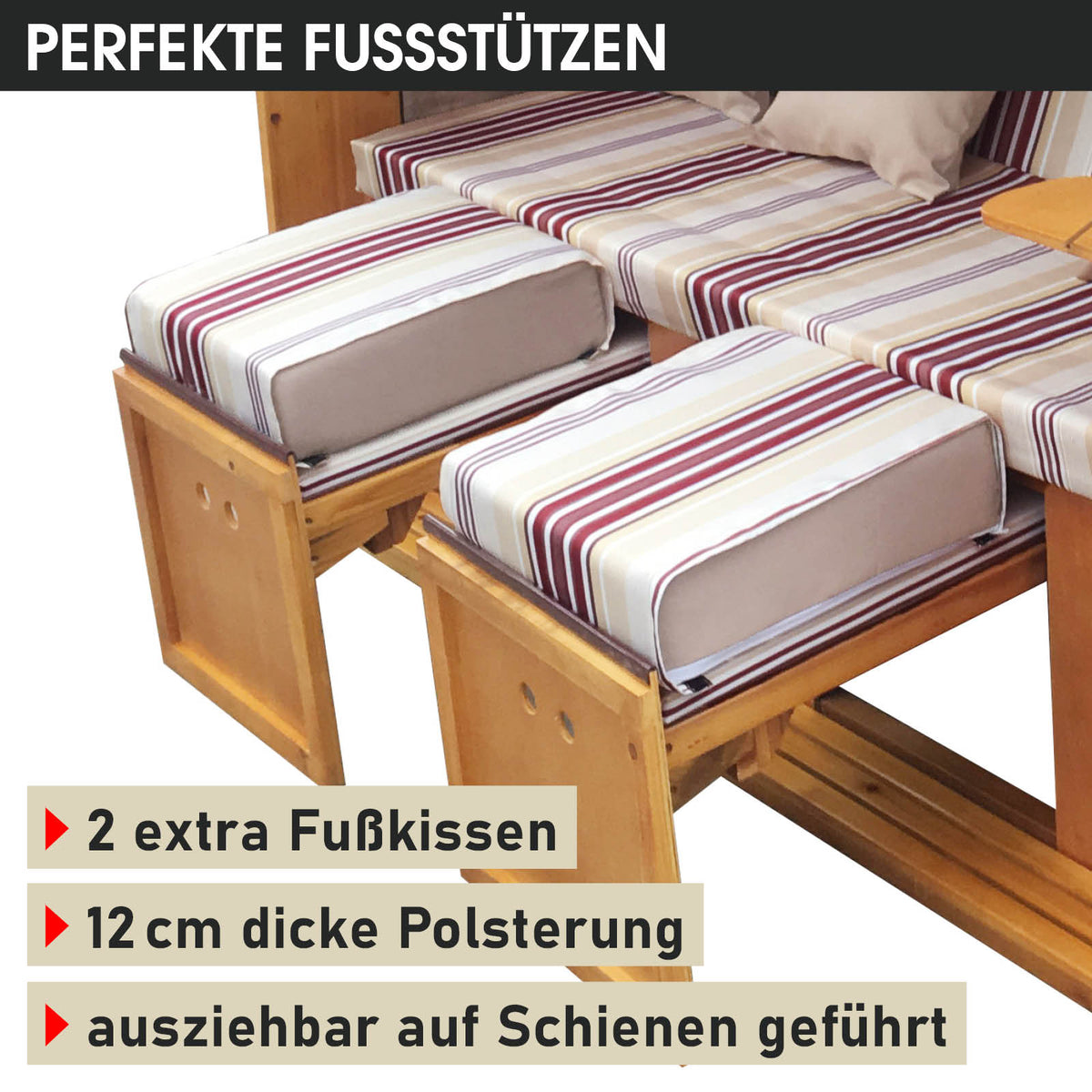 XXL Strandkorb 3-Sitzer USEDOM rot/beige gestreift