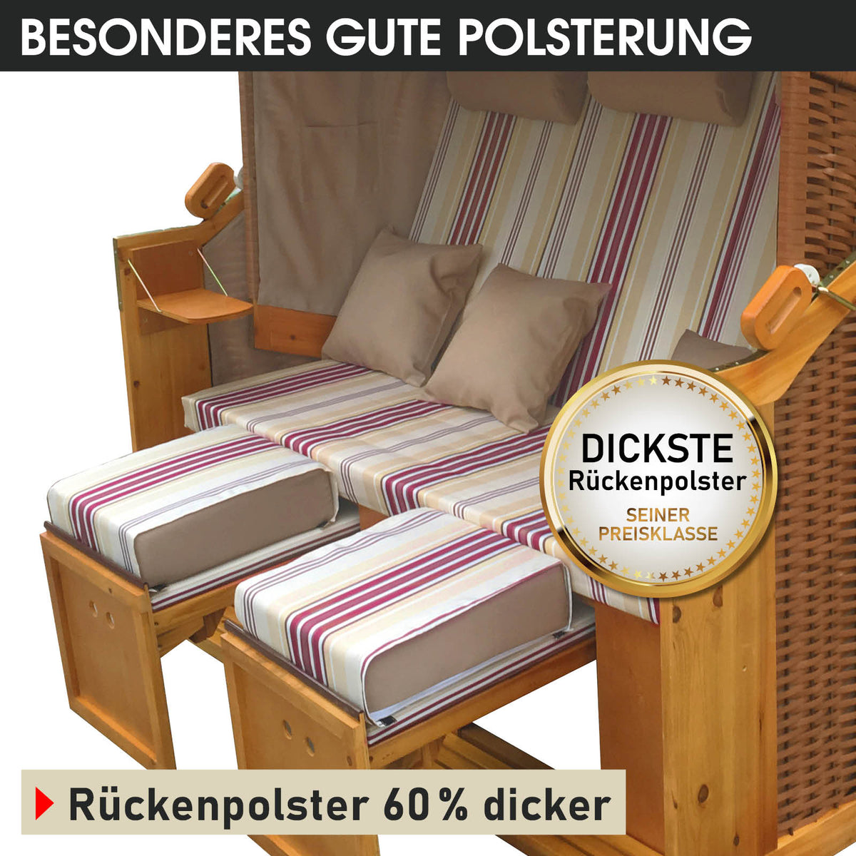 XXL Strandkorb 3-Sitzer USEDOM rot/beige gestreift