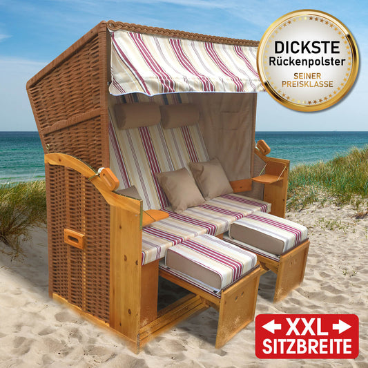 XXL Strandkorb 3-Sitzer USEDOM rot/beige gestreift