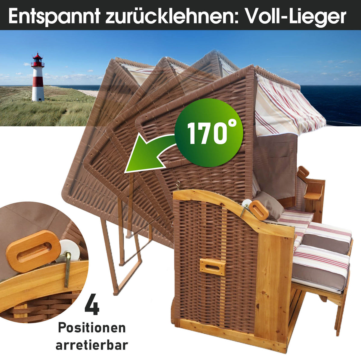 XXL Strandkorb 3-Sitzer USEDOM rot/beige gestreift