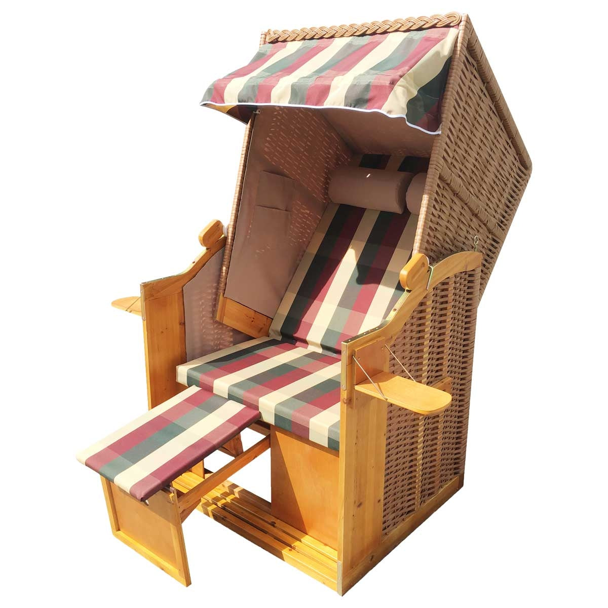 Strandkorb HELGOLAND rot/beige/grün kariert