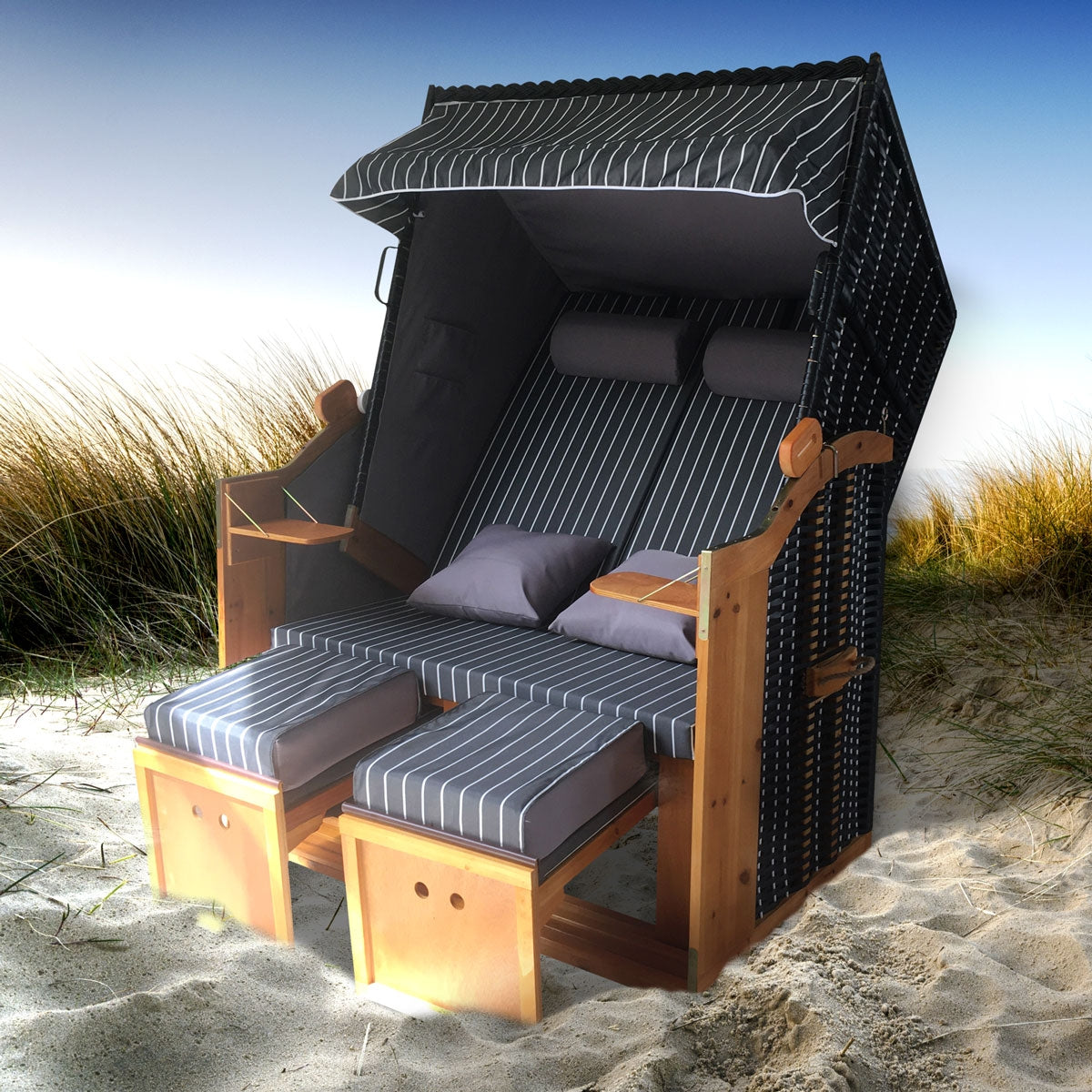 Strandkorb DELUXE Nadelstreifen anthrazit/weiß