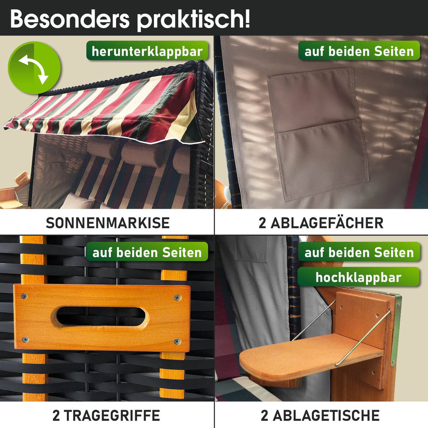 XXL Strandkorb 3-Sitzer USEDOM rot/grün/beige kariert