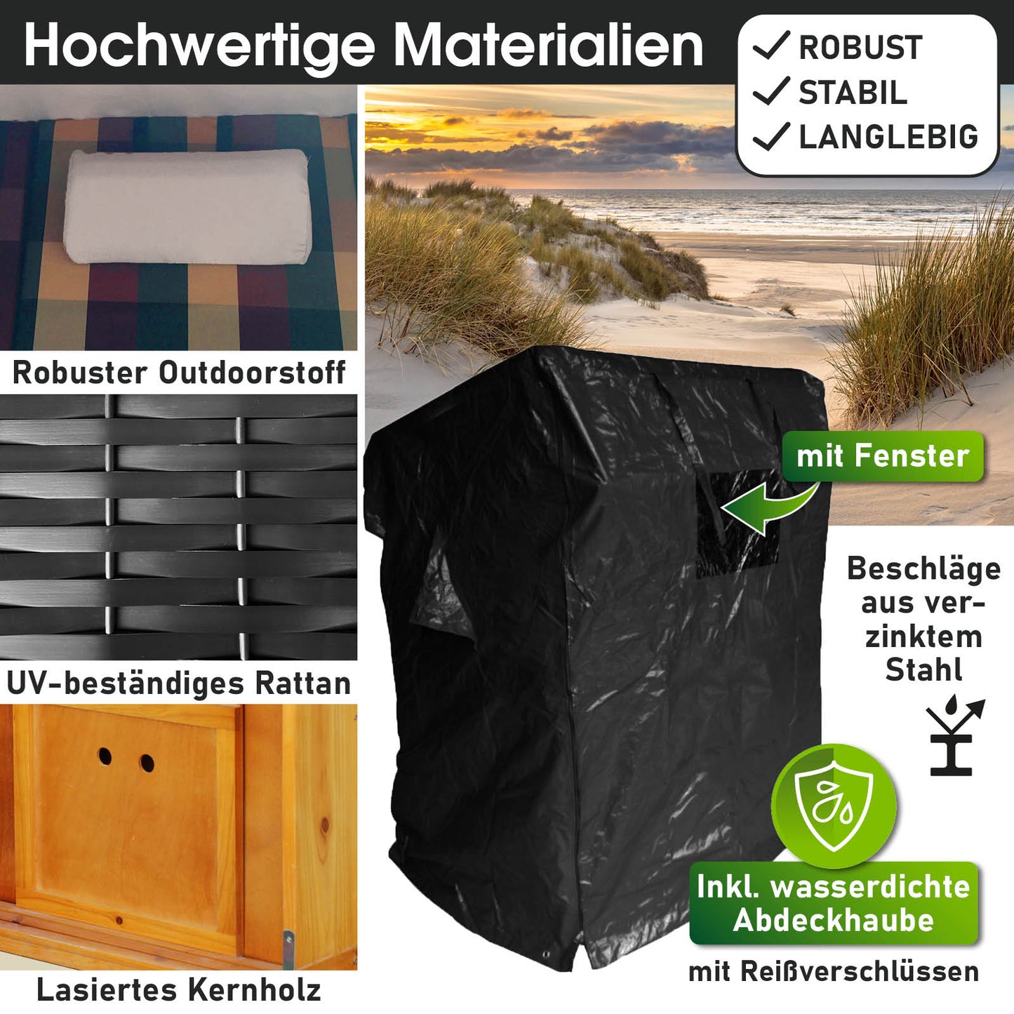 XXL Strandkorb 3-Sitzer USEDOM rot/grün/beige kariert