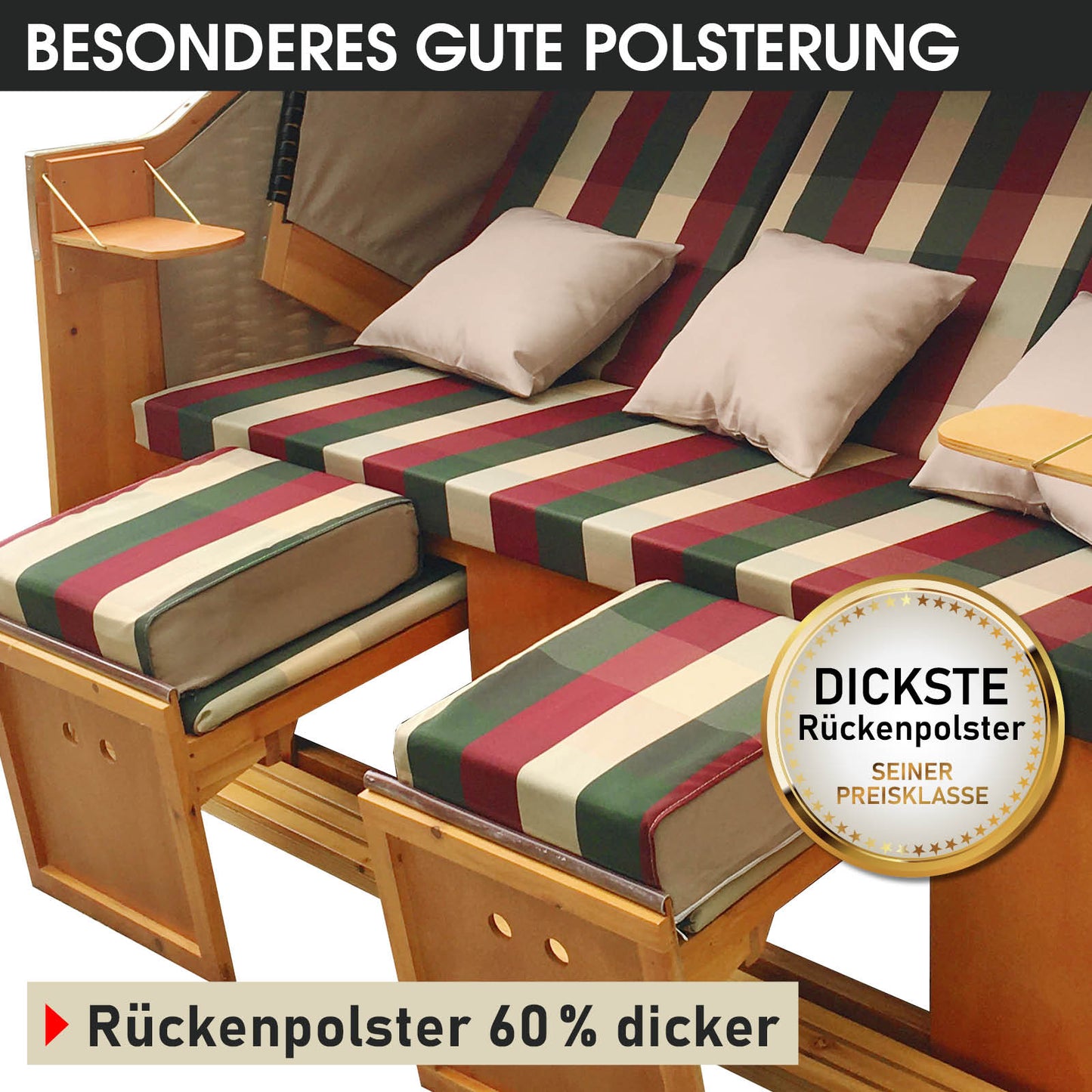 XXL Strandkorb 3-Sitzer USEDOM rot/grün/beige kariert