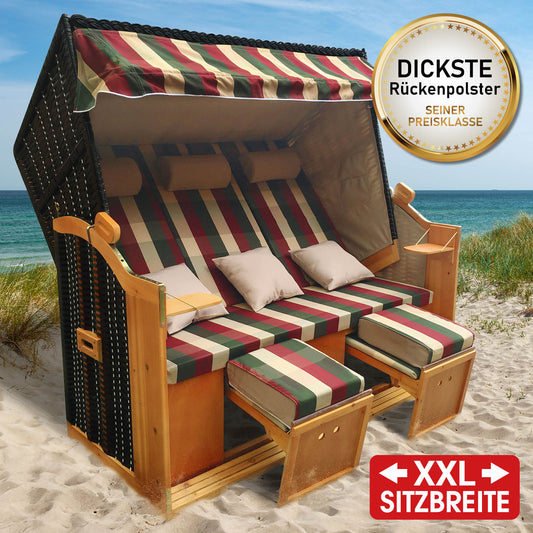 XXL Strandkorb 3-Sitzer USEDOM rot/grün/beige kariert