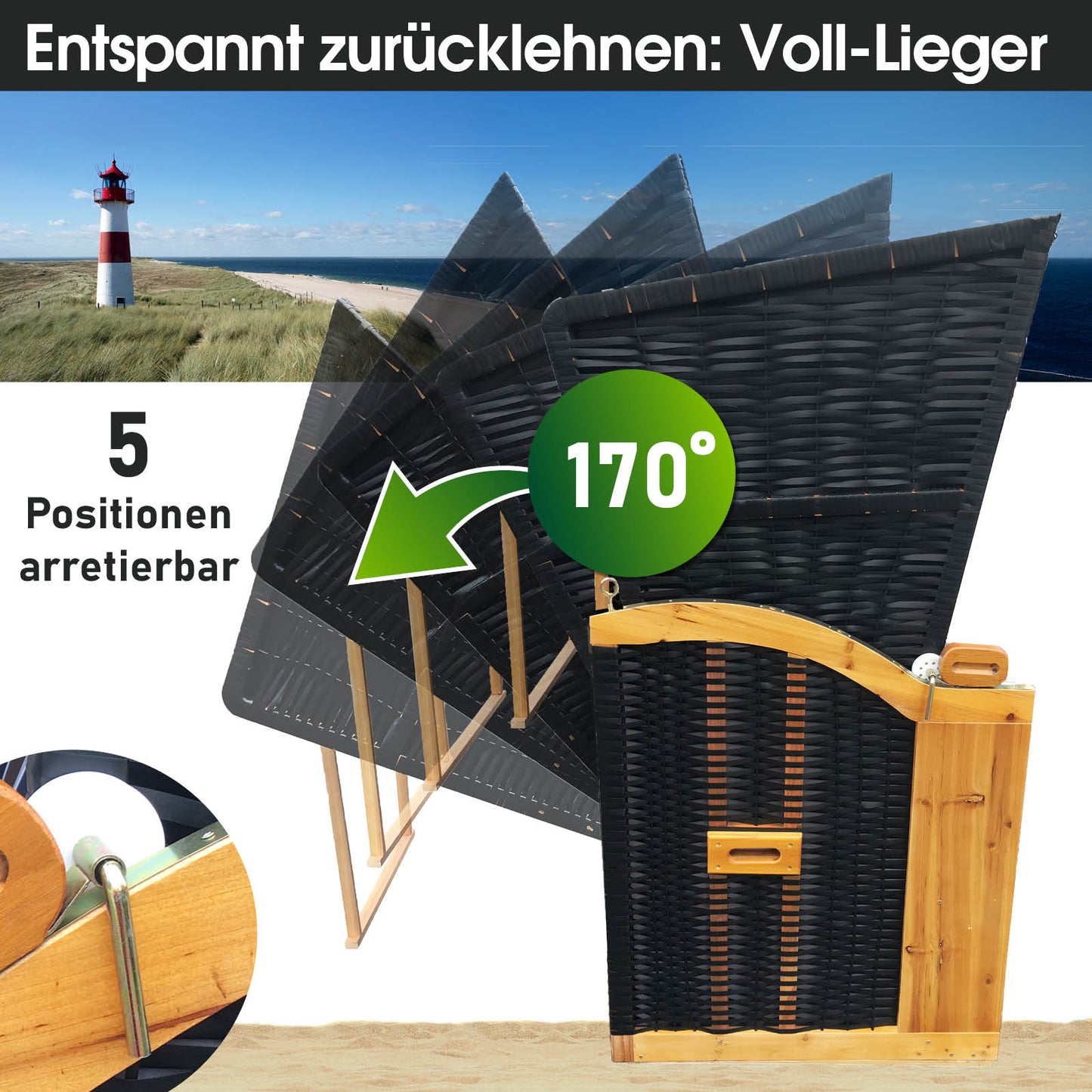 XXL Strandkorb 3-Sitzer USEDOM rot/grün/beige kariert