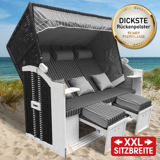 XXL Strandkorb 3-Sitzer USEDOM anthrazit/grau/gestreift