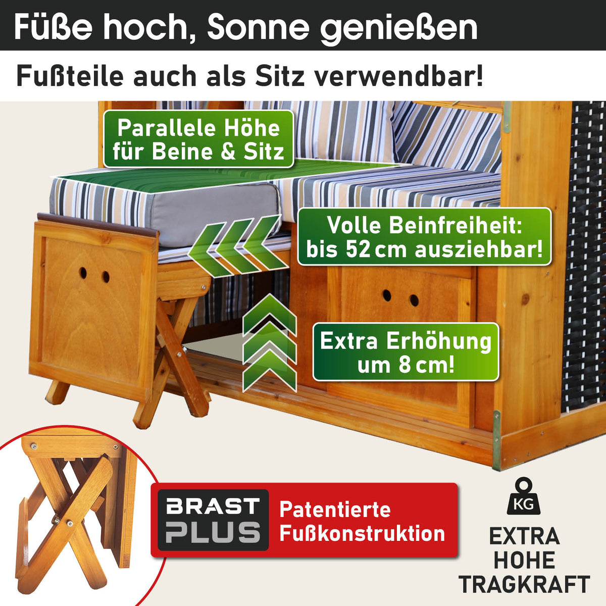 Strandkorb RÜGEN DELUXE grau/blau/olive gestreift