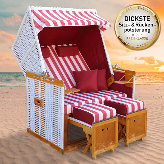 Strandkorb NORDERNEY DELUXE weiß/rot gestreift