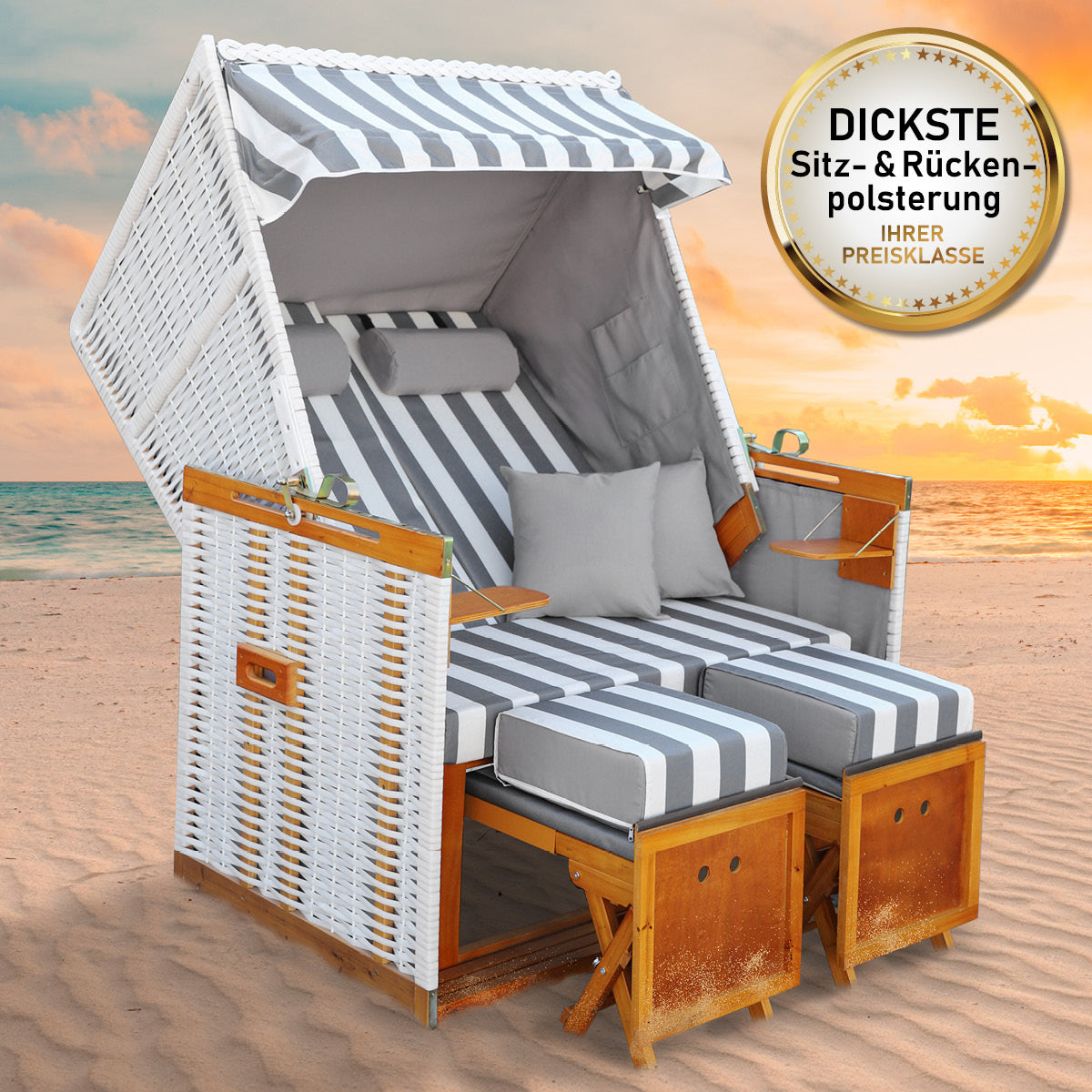 Strandkorb NORDERNEY DELUXE grau/weiß gestreift