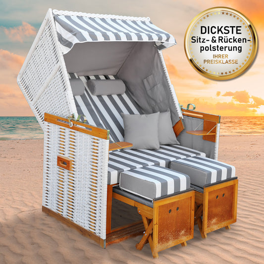 Strandkorb NORDERNEY DELUXE grau/weiß gestreift