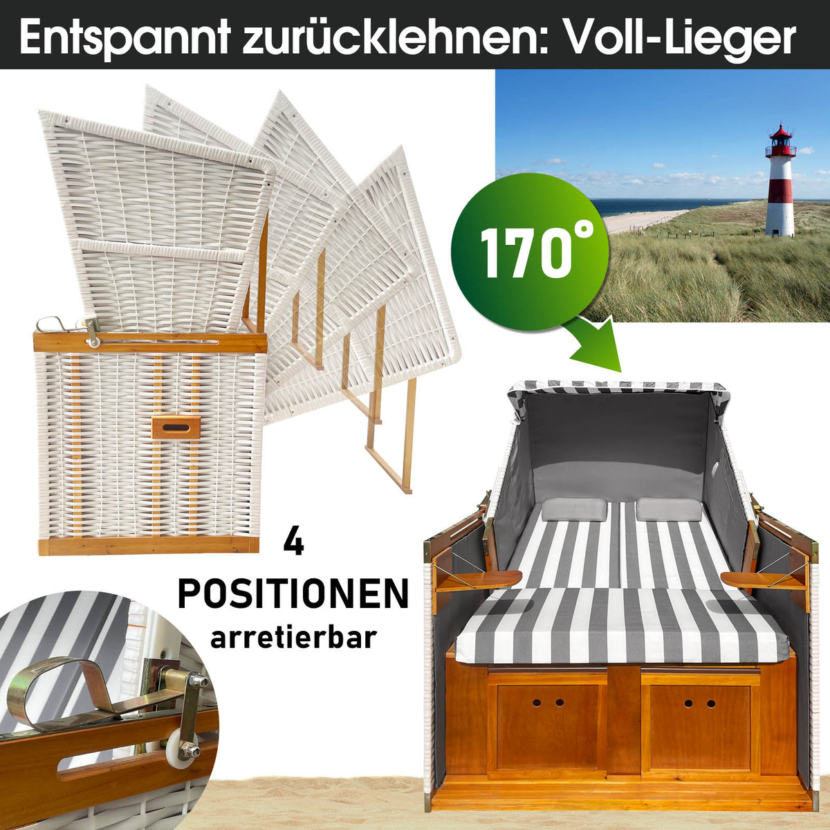 Strandkorb NORDERNEY DELUXE grau/weiß gestreift