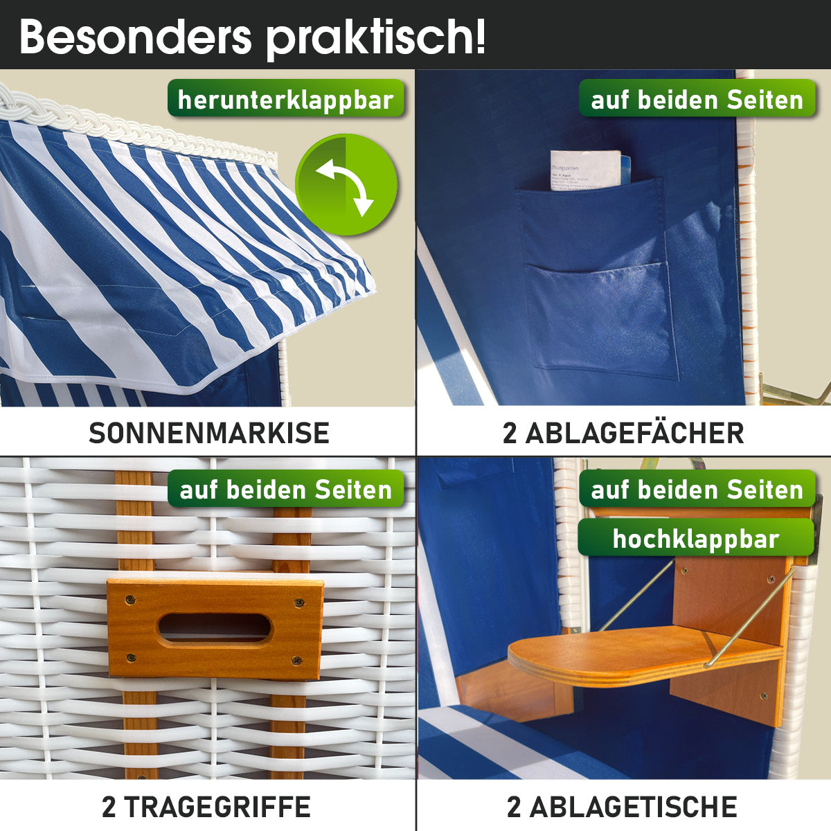 Strandkorb NORDERNEY DELUXE blau/weiß gestreift