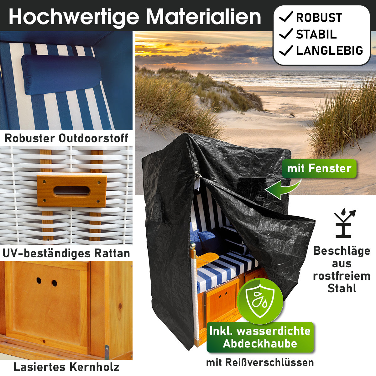Strandkorb NORDERNEY DELUXE blau/weiß gestreift
