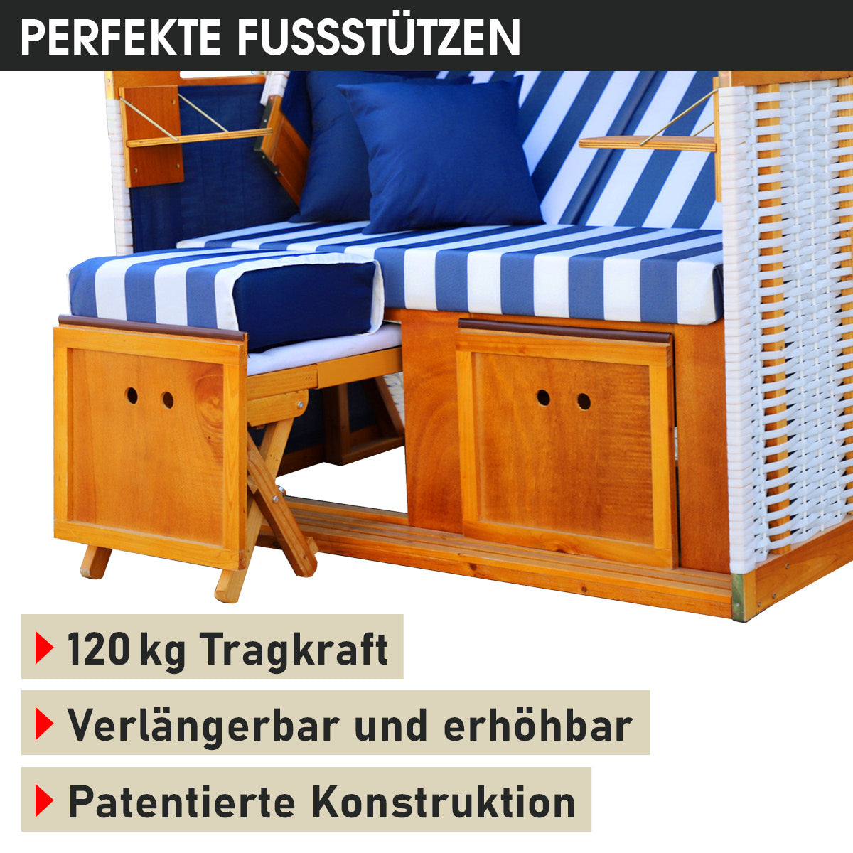Strandkorb NORDERNEY DELUXE blau/weiß gestreift