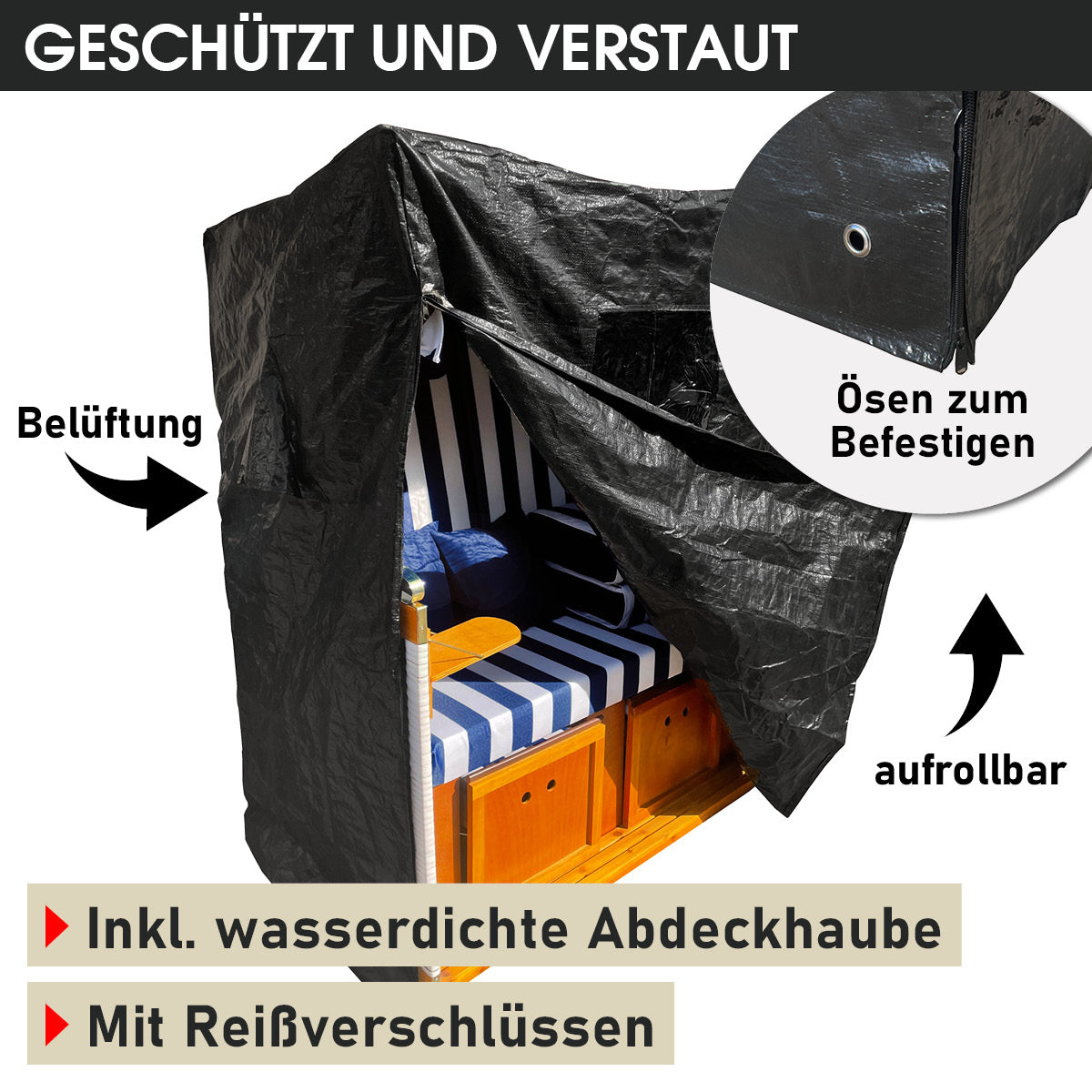 Strandkorb NORDERNEY DELUXE blau/weiß gestreift