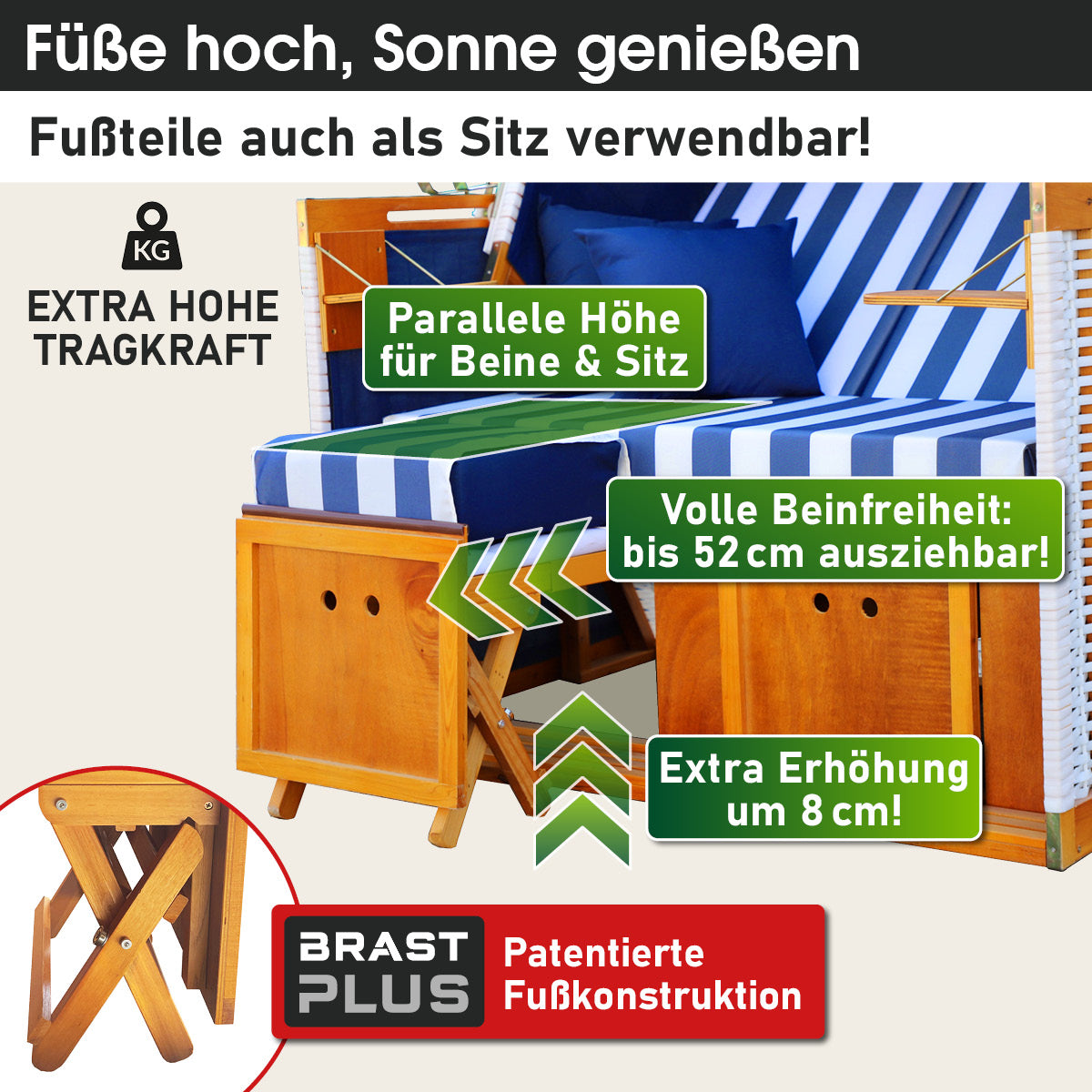 Strandkorb NORDERNEY DELUXE blau/weiß gestreift