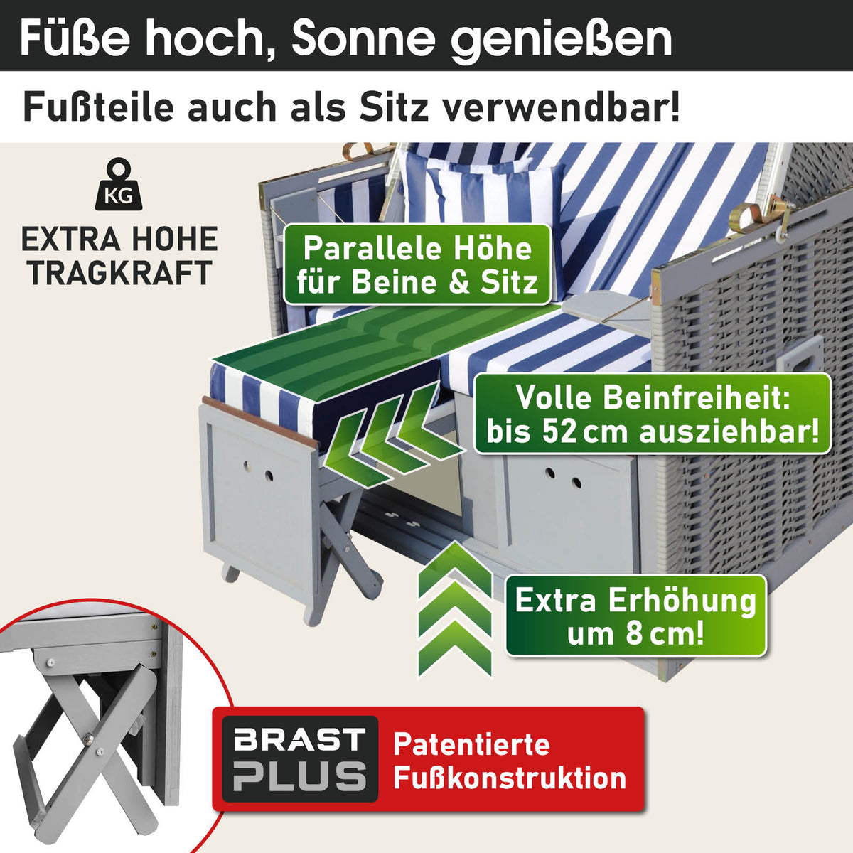 Strandkorb NORDERNEY DELUXE grau/blau/weiß gestreift