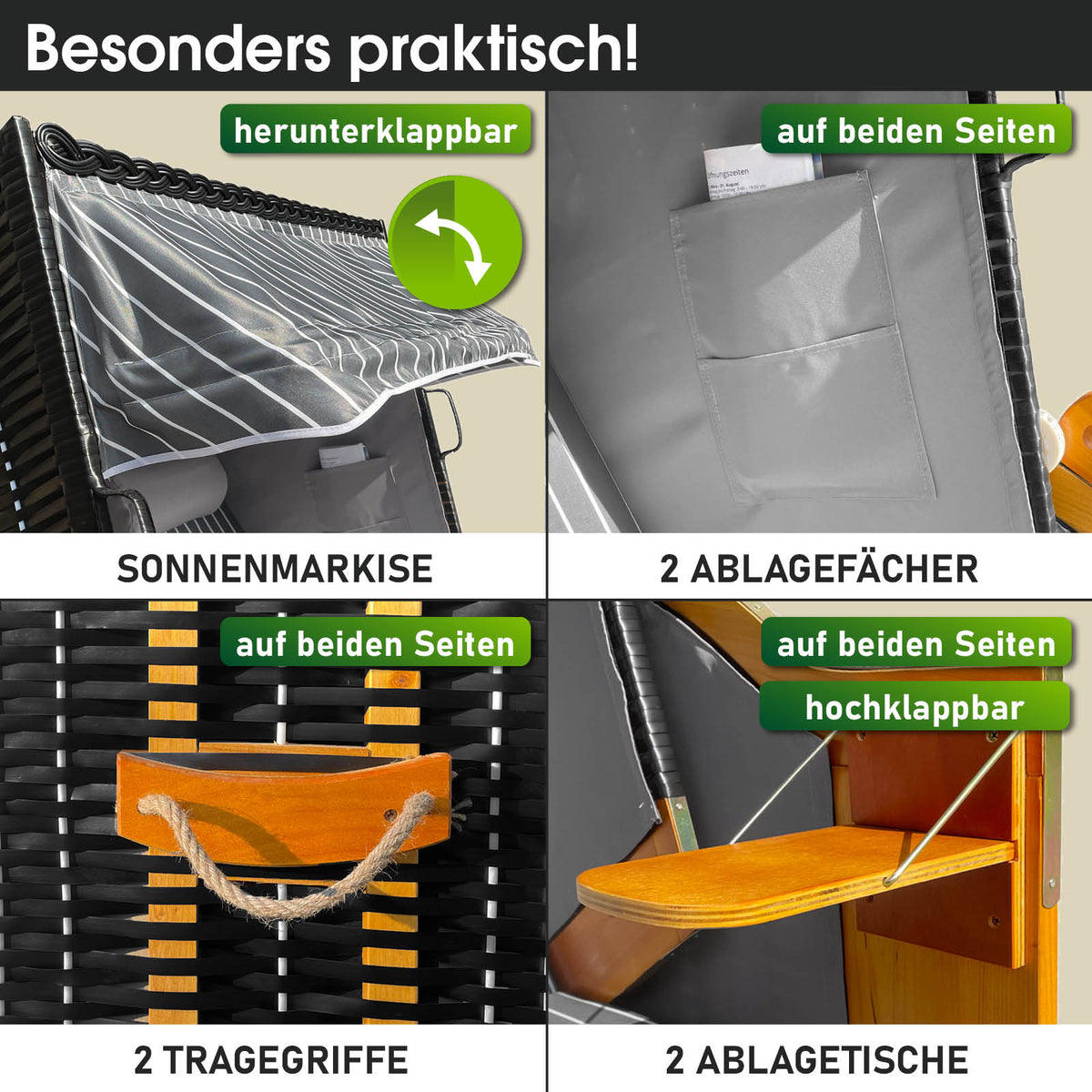 Strandkorb RÜGEN DELUXE Nadelstreifen anthrazit/weiß