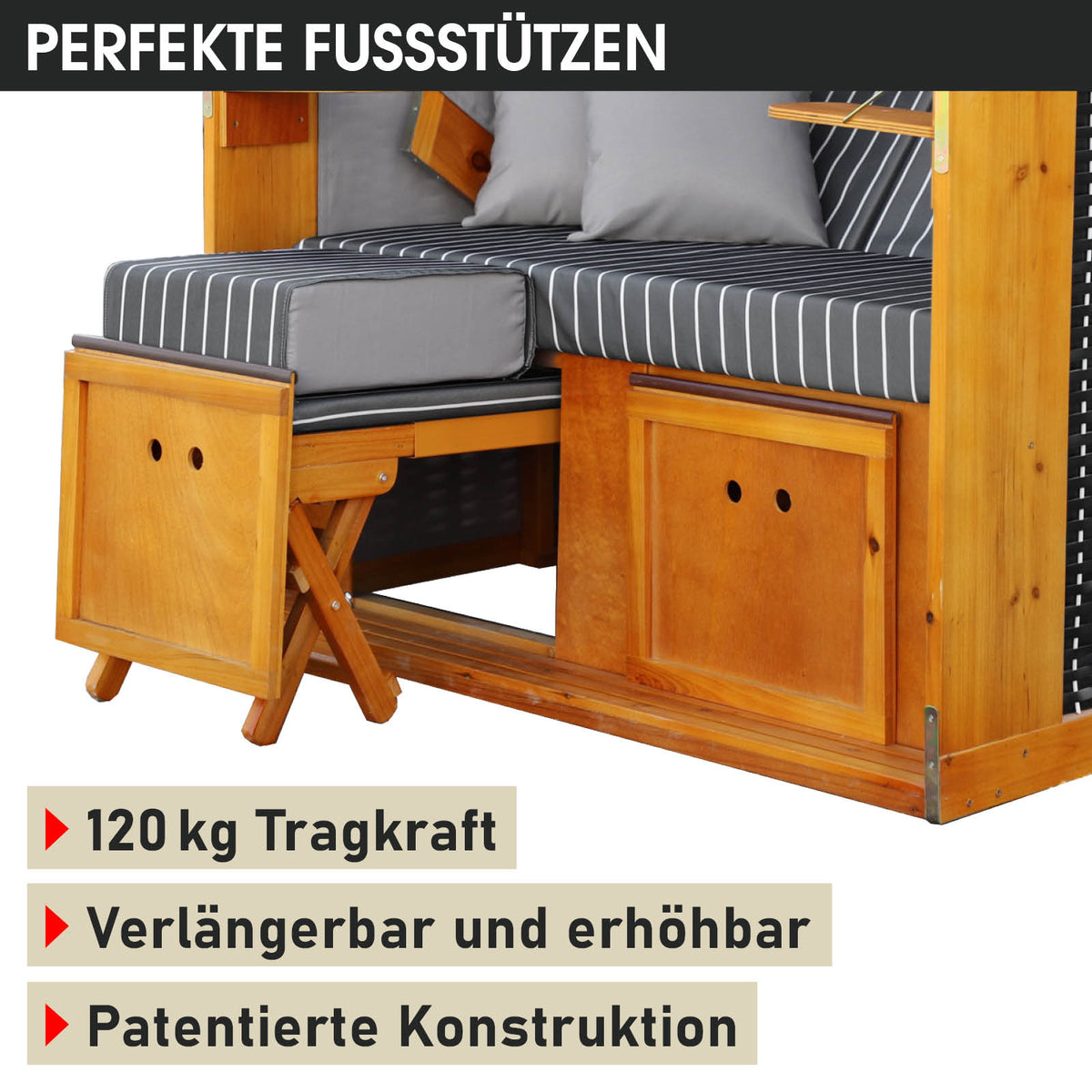 Strandkorb RÜGEN DELUXE Nadelstreifen anthrazit/weiß