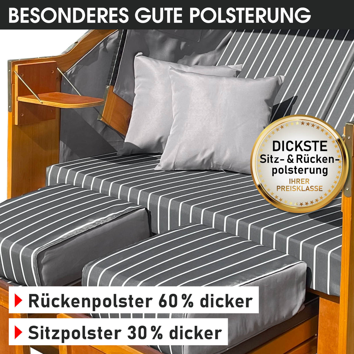 Strandkorb RÜGEN DELUXE Nadelstreifen anthrazit/weiß
